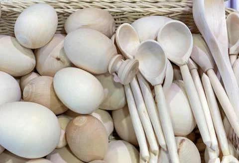 Wooden Easter eggs for self-coloring with paints for the Easter holiday. Stock Photos