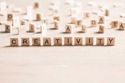 Wooden elements with word creativity 库存照片
