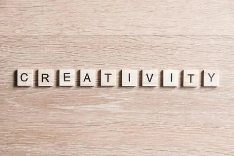 Wooden elements with word creativity Stockfoto's