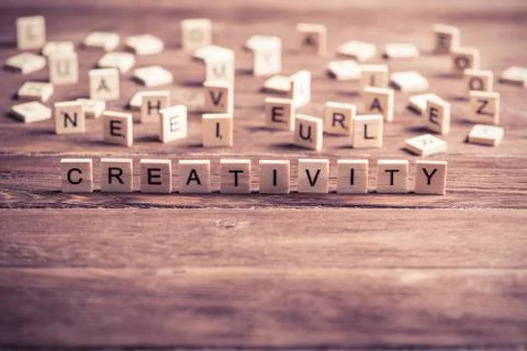 Wooden elements with word creativity 库存照片