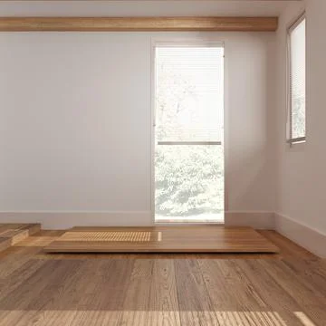 Wooden empty room interior design, open space with parquet floor, window wi.. Stock Illustration