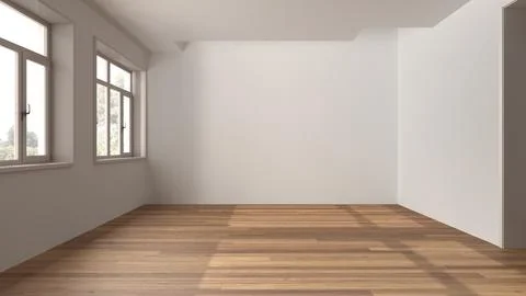 Wooden empty room interior design, open space with parquet floor, panoramic.. Stock Illustration