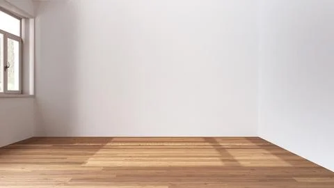 Wooden empty room interior design, open space with parquet floor, panoramic.. Illustrazione stock