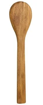 Wooden empty spoon with long handle on isolated background Stock Photos