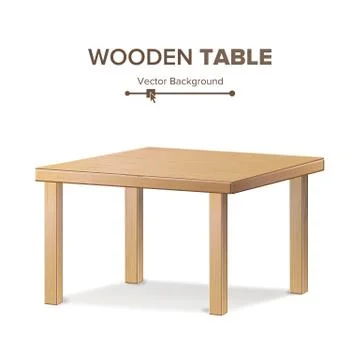 Wooden Empty Square Table. Isolated Furniture, Platform. Realistic Illustration. Stock Illustration