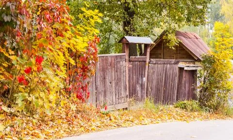 Wooden fence in autumn Stock Photos