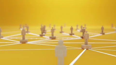 Wooden figures on network lines symbolizing HR management Stock Footage 287210333