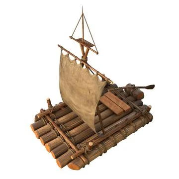 Wooden float raft isolated object 3d illustration Stock Illustration