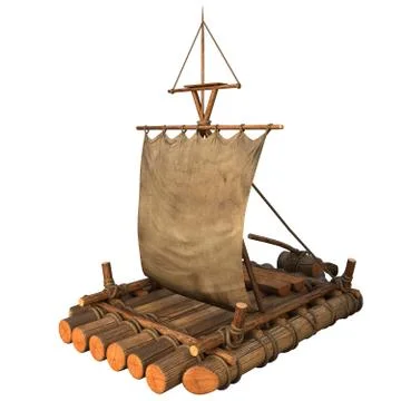 Wooden float raft isolated object 3d illustration Stock Illustration