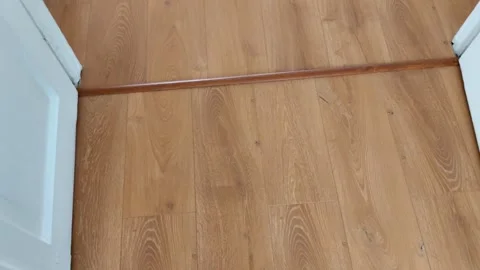 Wooden Floor Threshold Between Rooms with White Doors Open 動画素材 329904402