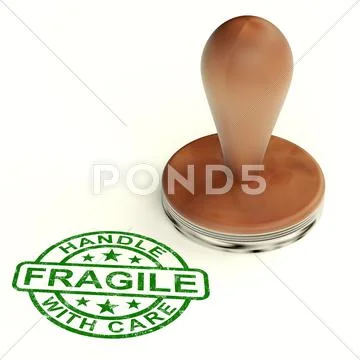 Wooden fragile stamp shows breakable products for delivery Stock Illustration