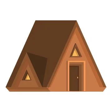 Wooden a frame cabin featuring triangular windows standing on white Stock Illustration