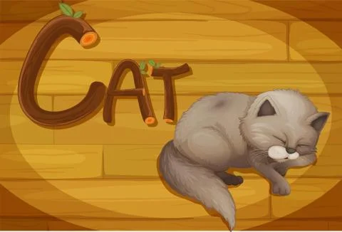 A wooden frame with a cat Ilustración de archivo