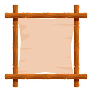 Wooden frame holding empty parchment banner, advertising concept イラスト素材