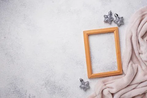 Wooden frame on light background Stock Photos