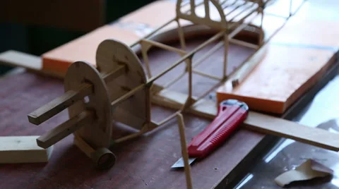 Wooden frame model airplane Stock Footage 59112730