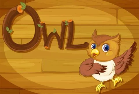 A wooden frame with an owl Ilustración de archivo