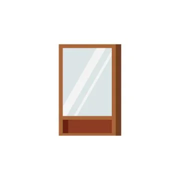 Wooden frame rectangular mirror with shelf and locker for bathroom isolated o Stock Illustration