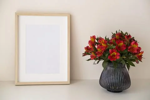Wooden frames with empty space in the bedroom. Stock Photos