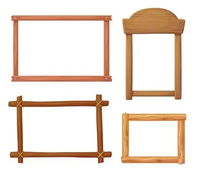 Wooden frames set vector illustration. Empty vintage cartoon frames isolated on Illustrazione stock