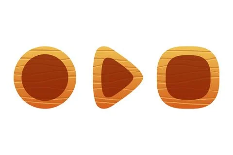 Wooden game button, menu interface made of wood textured boards with ropes and Illustrazione stock