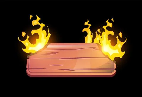 Wooden game panel, rectangular board with flame, game design, vector Ilustración de archivo