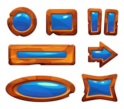 Wooden game ui elements with blue crystal inlays. Illustrazione stock