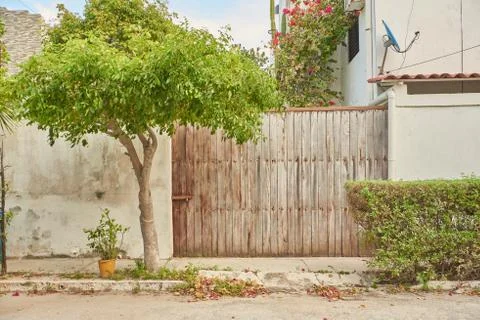Wooden gate and tree Stock Photos