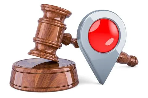 Wooden Gavel with map pointer. 3D rendering 库存插图