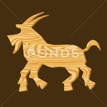 Wooden goats, symbol of the Chinese Year. Vector Illustration.: Royalty ...