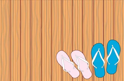 Wooden Grooved Decking Background With Flip Flop Shoes Stock Illustration