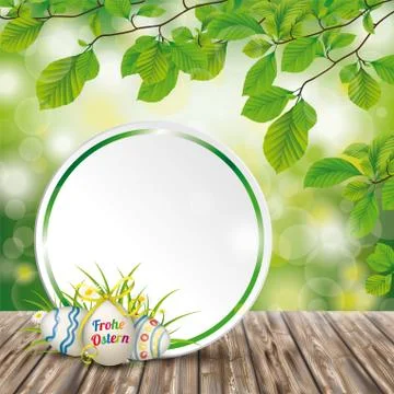 Wooden Ground Easter Eggs Ostern Emblem Green Nature 스톡 일러스트
