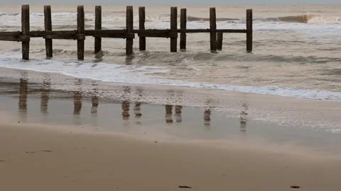 Wooden groynes on the seashore 스톡 동영상 292829485