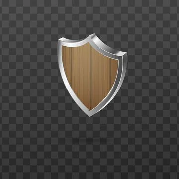 Wooden guard security shield with silver frame a vector realistic 3d Stock Illustration