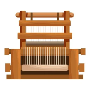 Wooden hand loom weaving machine with thread for making fabric Stock Illustration