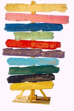Wooden hand made panel with different colors and directions to show distances Stock-Fotos