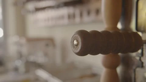 Wooden Handle on Cafe Machine in Sydney Restaurant Interior, Close-Up Detail Stock Footage 345659388