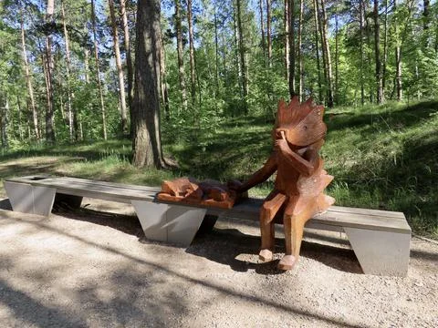 Wooden hedgehog sculpture Stock Photos