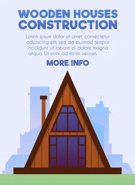 Wooden house construction poster, triangular shape home, modernl rural brown Stock Illustration