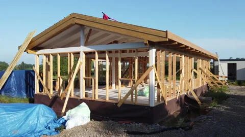 Wooden house frame Vídeo Stock 166239162