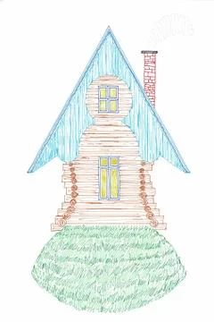 Wooden house on the lawn and smoke from the chimney Stock Illustration