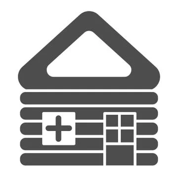 Wooden house solid icon. Log cabin vector illustration isolated on white. Home 스톡 일러스트
