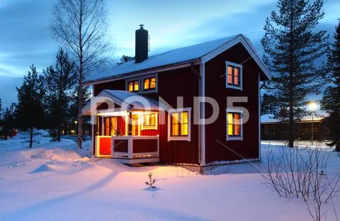 Wooden house in Sweden during winter Stock Photos