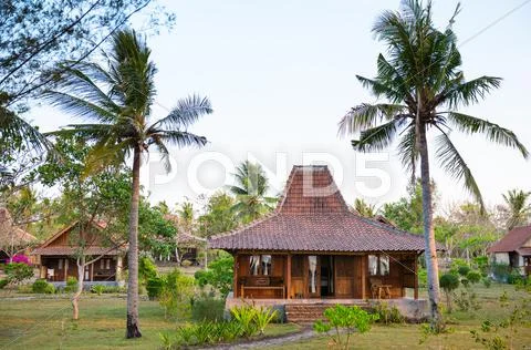 Wooden houses in tropical climate Stock Photos