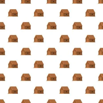 Wooden hut house repeating pattern on white background Stock Illustration