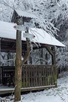 Wooden information pointer Stock Photos