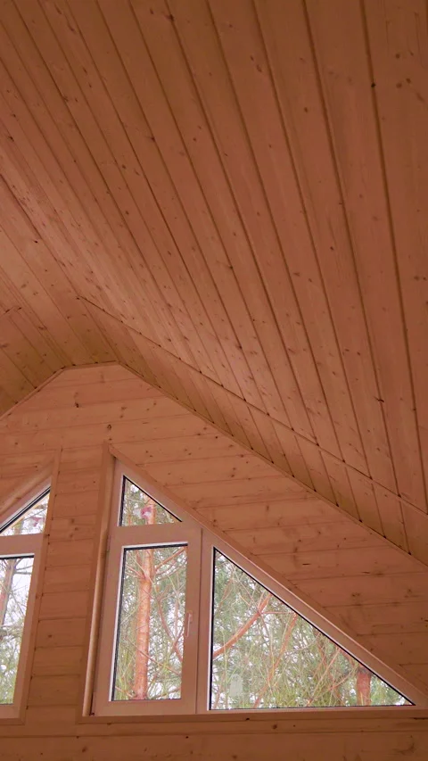 Wooden Interior Ceiling Triangular Windows Stock Footage 327830603