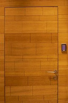 Wooden interior door with code. protection and reliability 写真素材