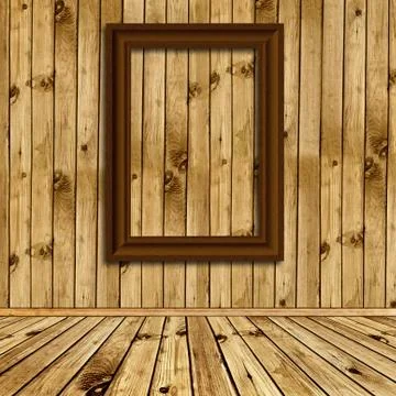 Wooden interior with empty frames Stock Photos