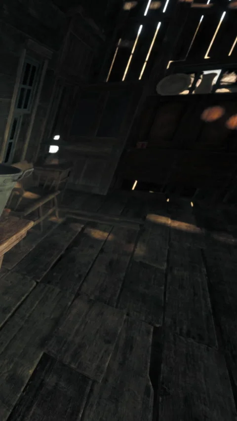 Wooden interior of old building with sunlight entering through windows Stock Footage 340277049